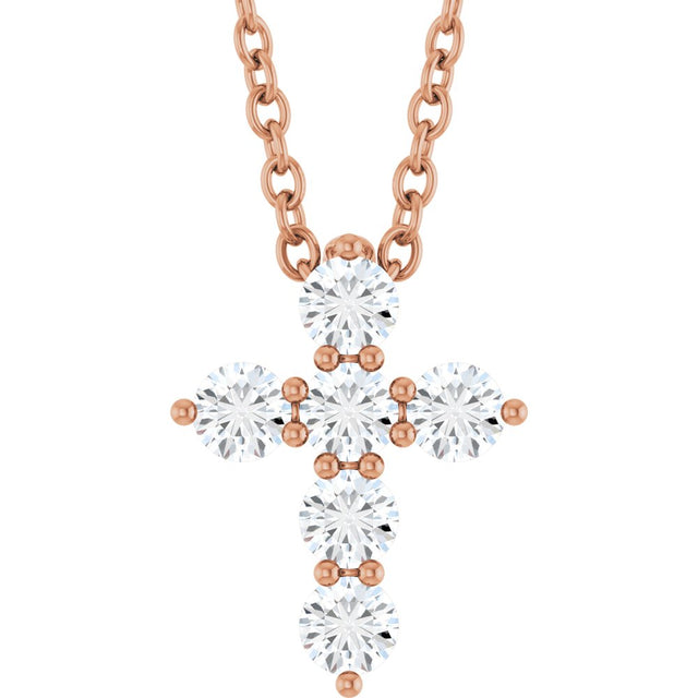 14K Rose Gold 1/4 CTW Natural Diamond Cross 16-18" Necklace