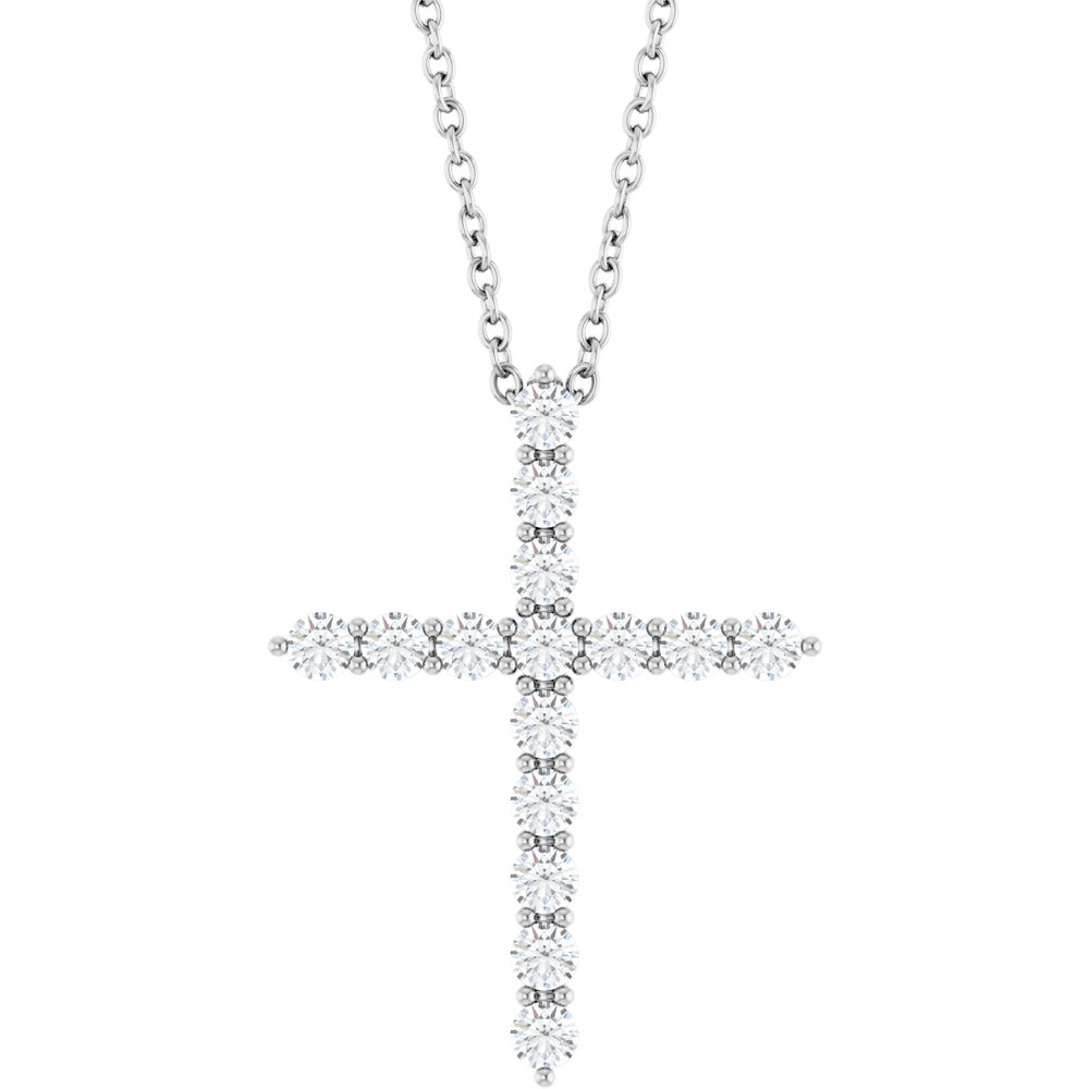 14K White 1/2 CTW Lab-Grown Diamond Cross 16-18" Necklace