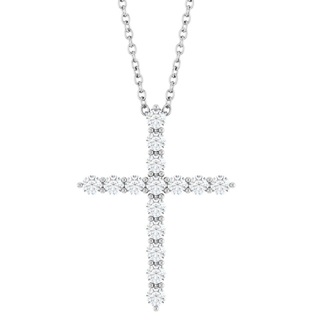 14K White 1/2 CTW Lab-Grown Diamond Cross 16-18" Necklace