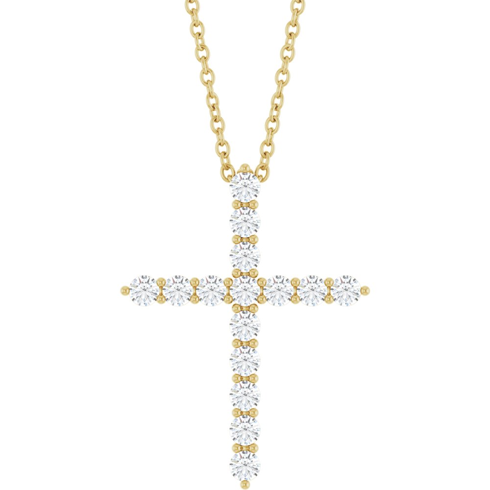 14K Yellow Gold 1/2 CTW Lab-Grown Diamond Cross 16-18" Necklace
