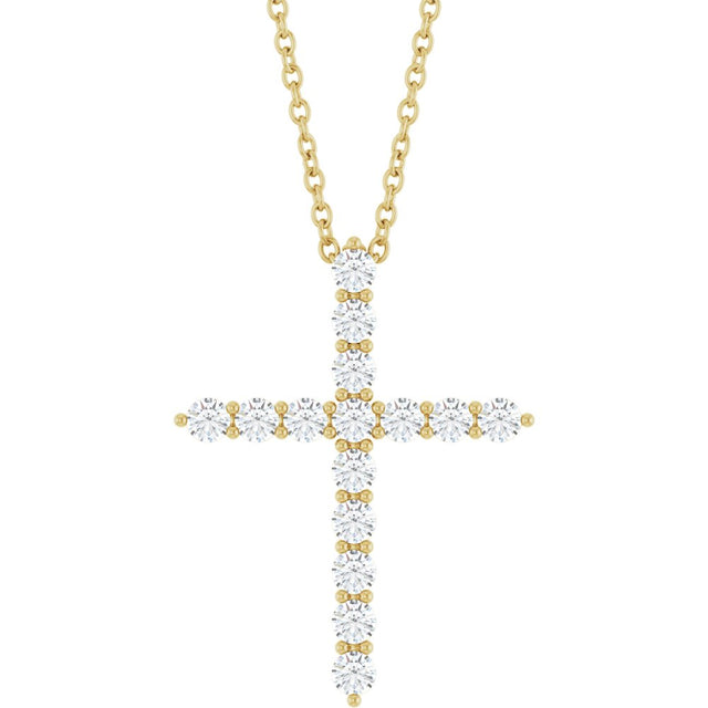14K Yellow Gold 1/2 CTW Lab-Grown Diamond Cross 16-18" Necklace