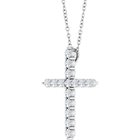 14K White Gold 3/8 CTW Natural Diamond Cross 16-18" Necklace