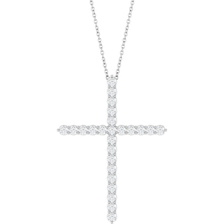14K White 1 CTW Lab-Grown Diamond Cross 16-18" Necklace