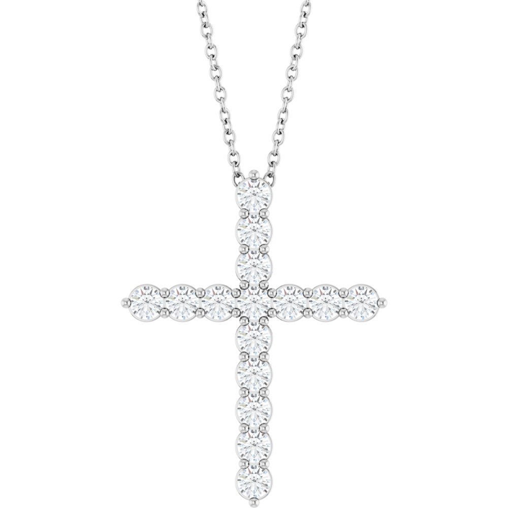 14K White Gold 3/4 CTW Natural Diamond Cross 16-18" Necklace