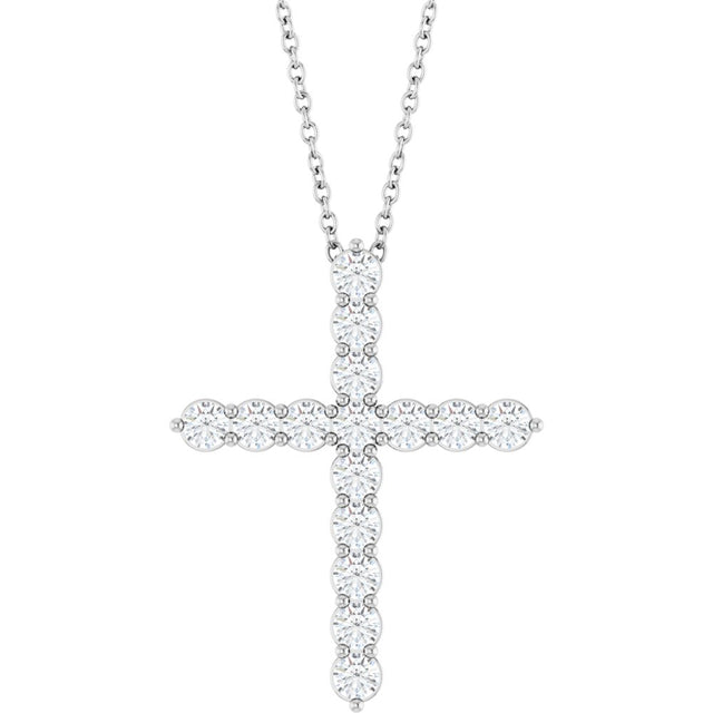 14K White Gold 3/4 CTW Natural Diamond Cross 16-18" Necklace