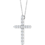 14K White Gold 3/4 CTW Lab-Grown Diamond Cross 16-18" Necklace