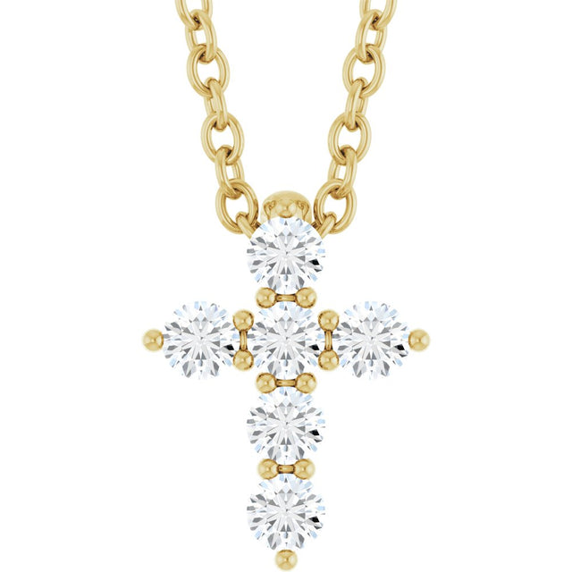 14K Yellow Gold 1/6 CTW Natural Diamond Cross 16-18" Necklace