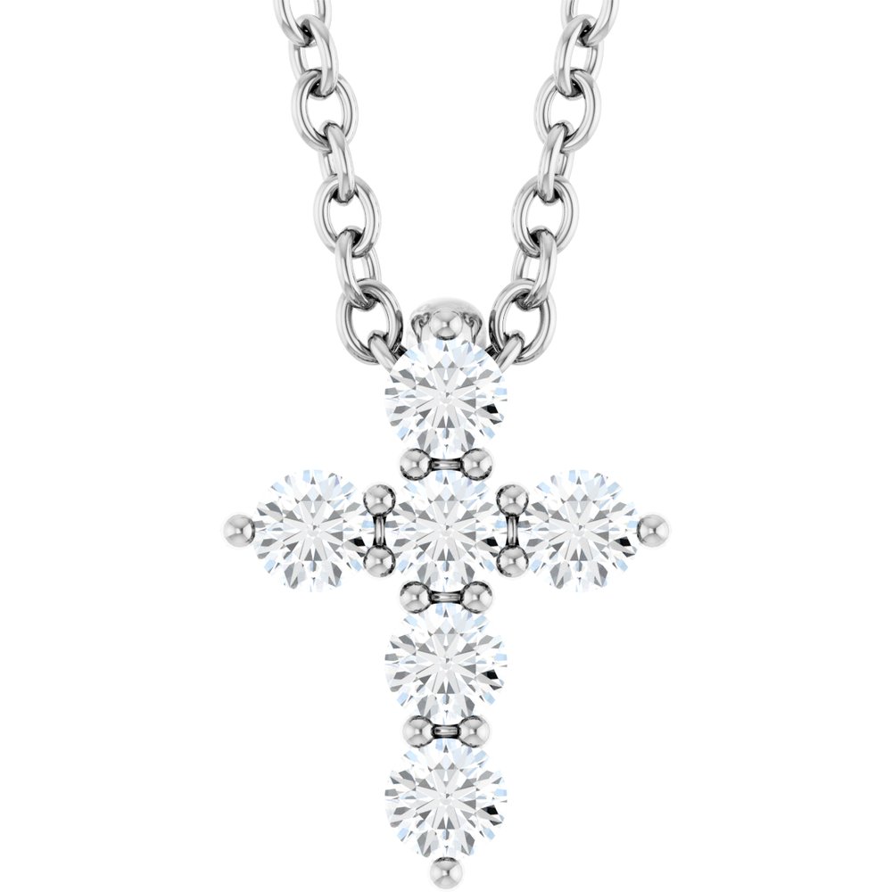 14K White Gold 1/6 CTW Natural Diamond Cross 16-18" Necklace