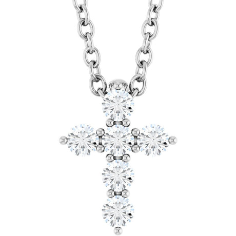 14K White 1/6 CTW Lab-Grown Diamond Cross 16-18" Necklace