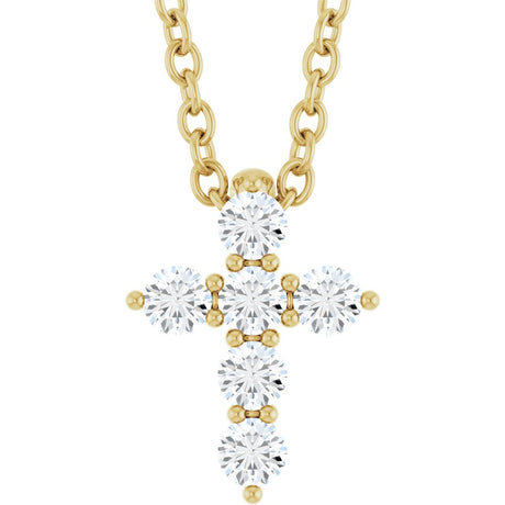 14K Yellow Gold 1/6 CTW Natural Diamond Cross 16-18" Necklace
