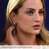 14K Rose Cultured White Freshwater Pearl 14 mm Huggie Hoop Earrings