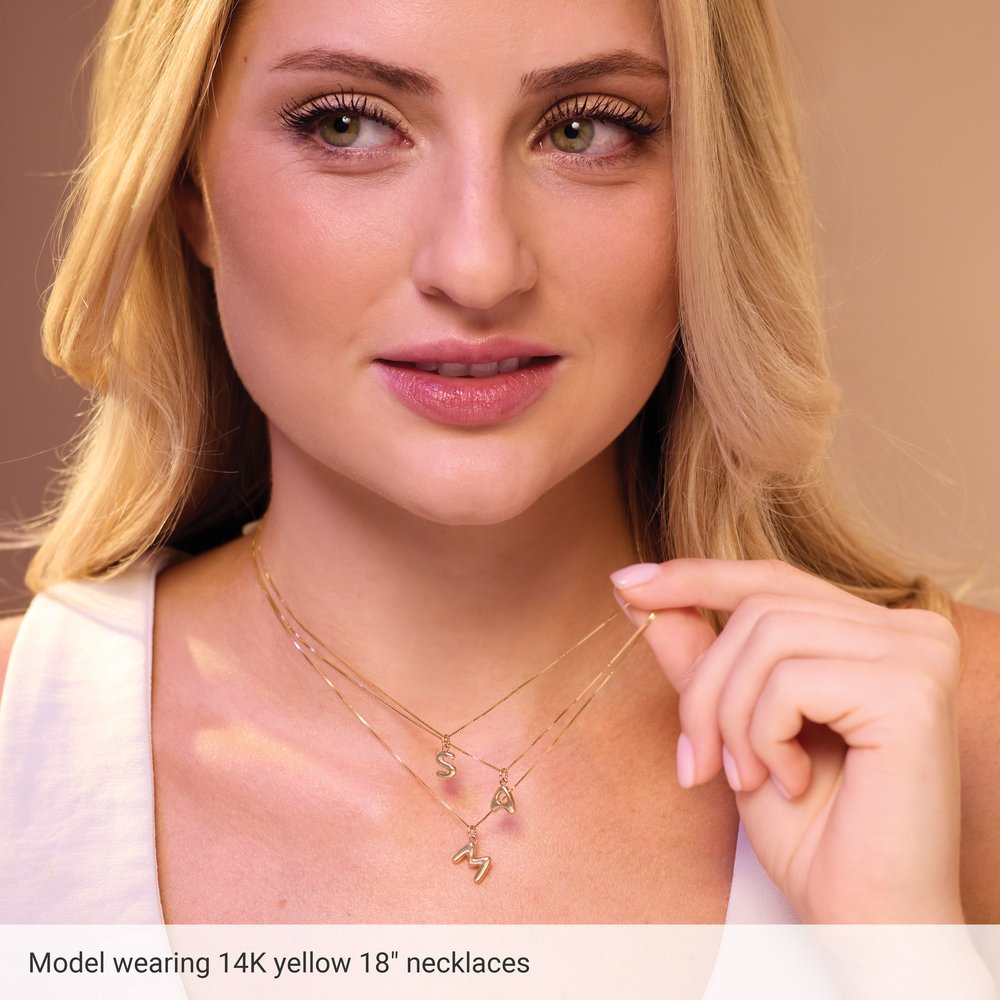 14K Yellow Gold Bubble Initial R 18" Necklace