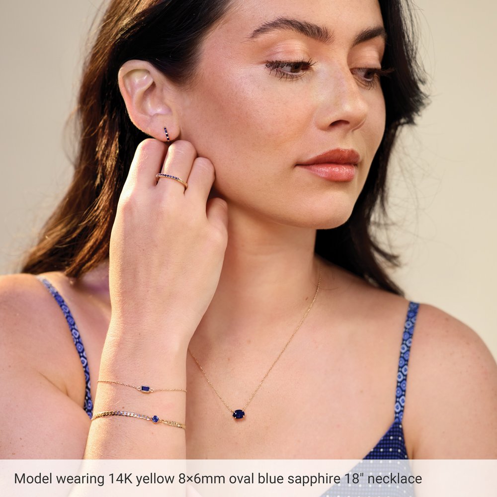 14K Yellow Natural Blue Sapphire 18" Necklace