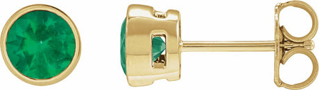 14K Yellow Gold 4 mm Lab-Grown Emerald Lightweight Stud Earrings