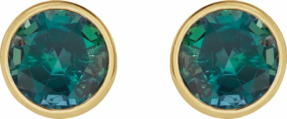 14K Yellow Gold 5 mm Lab-Grown Alexandrite Lightweight Stud Earrings