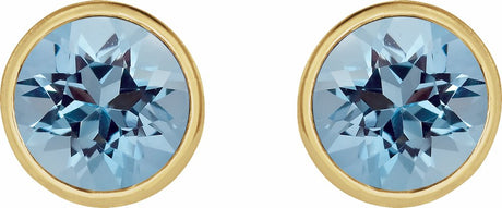 14K Yellow Gold 6 mm Natural Aquamarine Stud Earrings
