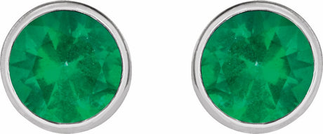 14K White Gold 5 mm Lab-Grown Emerald Lightweight Stud Earrings