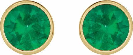 14K Yellow Gold 6 mm Lab-Grown Emerald Stud Earrings