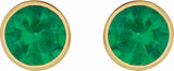 14K Yellow Gold 6 mm Lab-Grown Emerald Stud Earrings