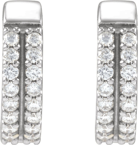 14K White Gold 1/4 CTW Natural Diamond Double-Row 12 mm Hoop Earrings