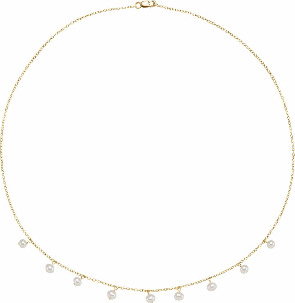 14K Yellow Cultured White Freshwater Pearl 18" Necklace