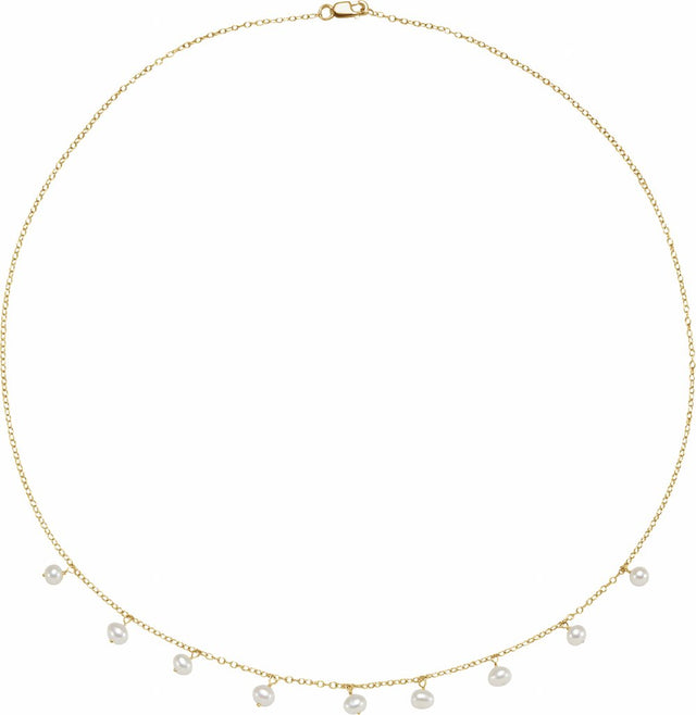 14K Yellow Gold Cultured White Freshwater Pearl 18" Necklace
