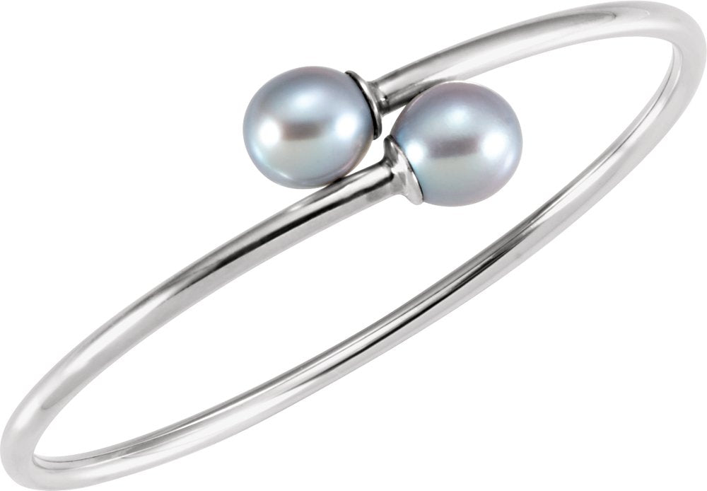 Sterling Silver Cultured Gray Freshwater Pearl Flexible Bangle Bracelet