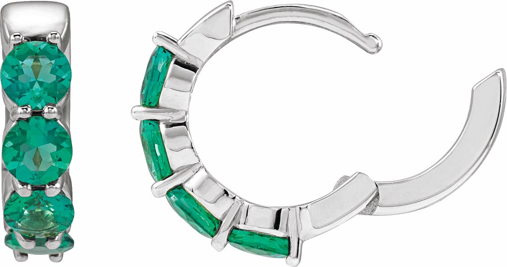 14K White Gold Lab-Grown Emerald 14.3 mm Hoop Earrings