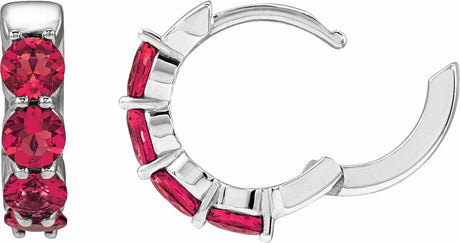 Sterling Silver Lab-Grown Ruby 14.3 mm Hoop Earrings