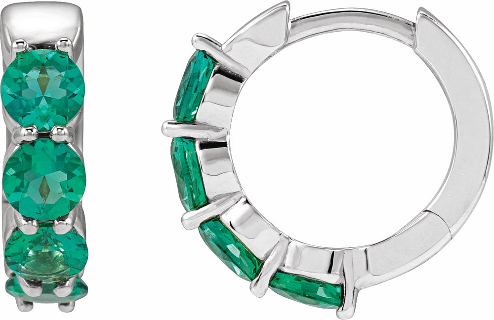 14K White Gold Lab-Grown Emerald 14.3 mm Hoop Earrings