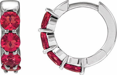 Sterling Silver Lab-Grown Ruby 14.3 mm Hoop Earrings