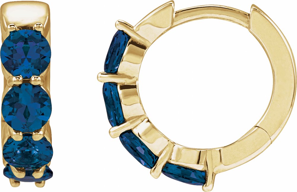 14K Yellow Gold Lab-Grown Blue Sapphire 14.3 mm Hoop Earrings