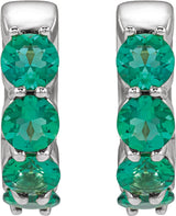14K White Gold Lab-Grown Emerald 14.3 mm Hoop Earrings