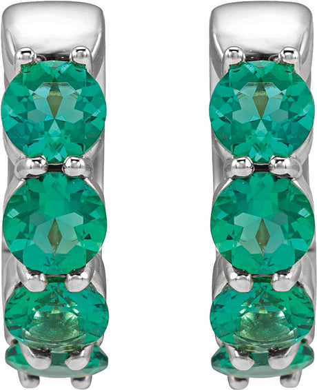 14K White Gold Lab-Grown Emerald 14.3 mm Hoop Earrings