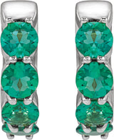 14K White Gold Lab-Grown Emerald 14.3 mm Hoop Earrings