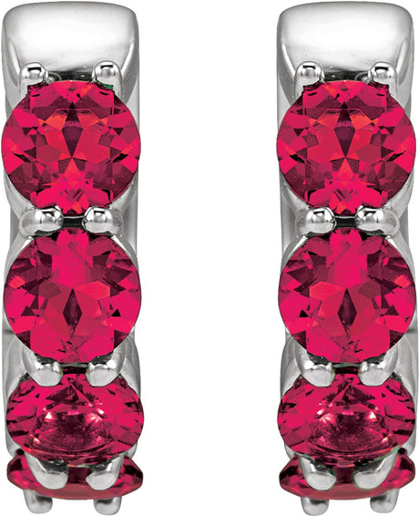 14K White Gold Lab-Grown Ruby 14.3 mm Hoop Earrings