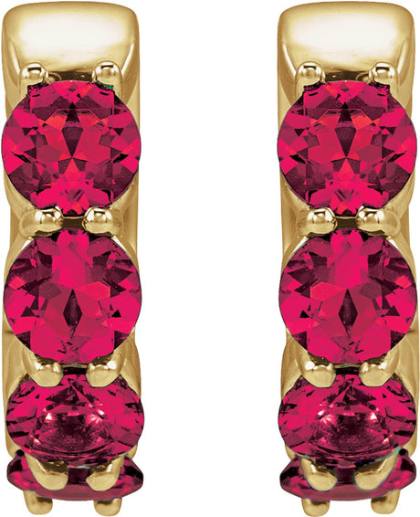 14K Yellow Gold Lab-Grown Ruby 14.3 mm Hoop Earrings