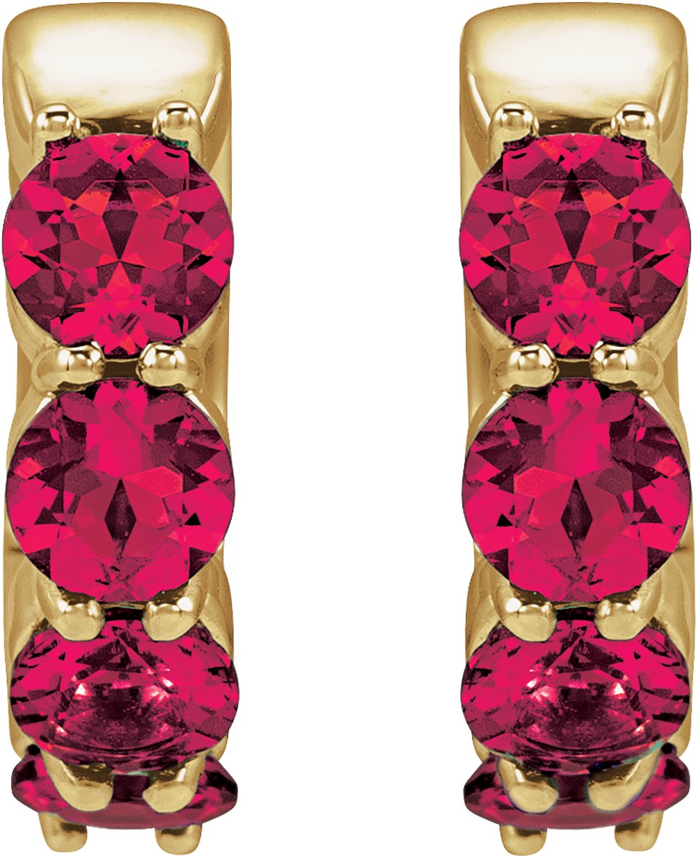 14K Yellow Gold Lab-Grown Ruby 14.3 mm Hoop Earrings