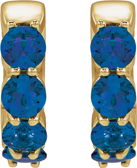 14K Yellow Gold Lab-Grown Blue Sapphire 14.3 mm Hoop Earrings