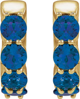 14K Yellow Gold Lab-Grown Blue Sapphire 14.3 mm Hoop Earrings