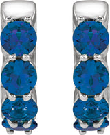 14K White Gold Lab-Grown Blue Sapphire 14.3 mm Hoop Earrings