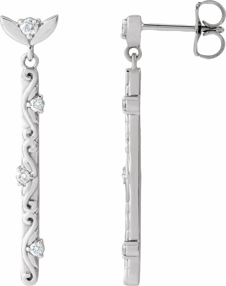 14K White 1/8 CTW Natural Diamond Vintage-Inspired Earrings
