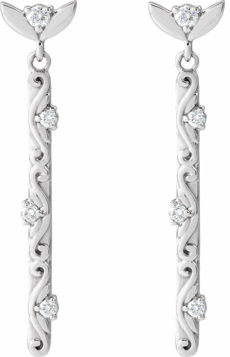 14K White 1/8 CTW Natural Diamond Vintage-Inspired Earrings