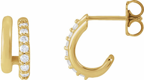 14K Yellow Gold 1/5 CTW Lab-Grown Diamond Stacked 11.7 mm Double J-Hoop Earrings 