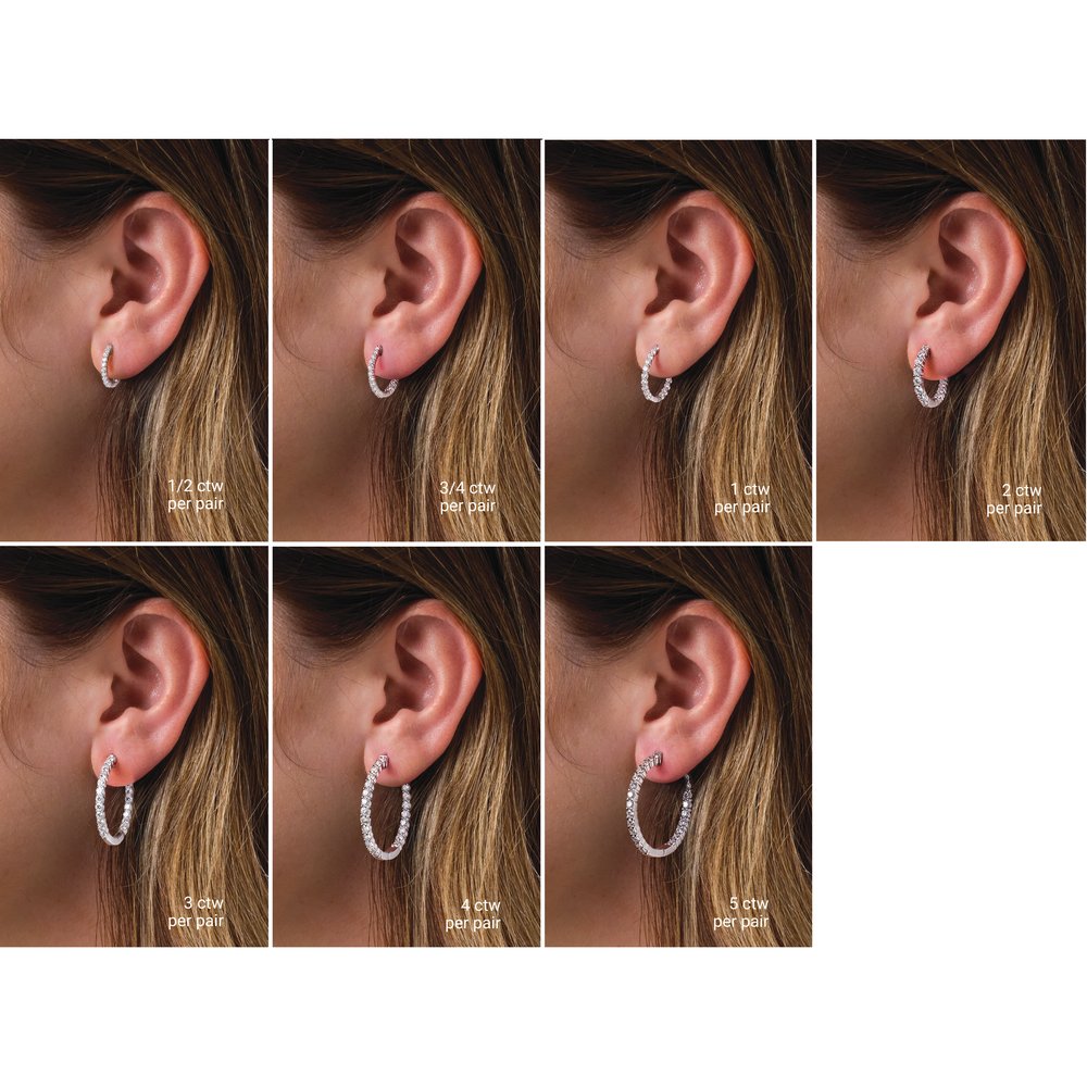 14K White Gold 1/2 CTW Lab-Grown Diamond Inside-Outside Hinged 14.5 mm Hoop Earrings