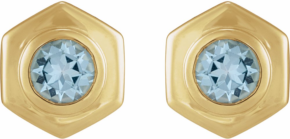 14K Yellow Gold Natural Sky Blue Topaz Stud Earrings