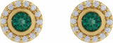14K Yellow Gold Lab-Grown Emerald & 1/5 CTW Natural Diamond Halo-Style Stud Earrings
