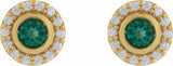 14K Yellow Gold Lab-Grown Emerald & 1/5 CTW Natural Diamond Halo-Style Stud Earrings