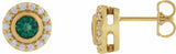 14K Yellow Gold Lab-Grown Emerald & 1/5 CTW Natural Diamond Halo-Style Stud Earrings