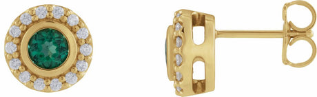 14K Yellow Gold Lab-Grown Emerald & 1/5 CTW Natural Diamond Halo-Style Stud Earrings